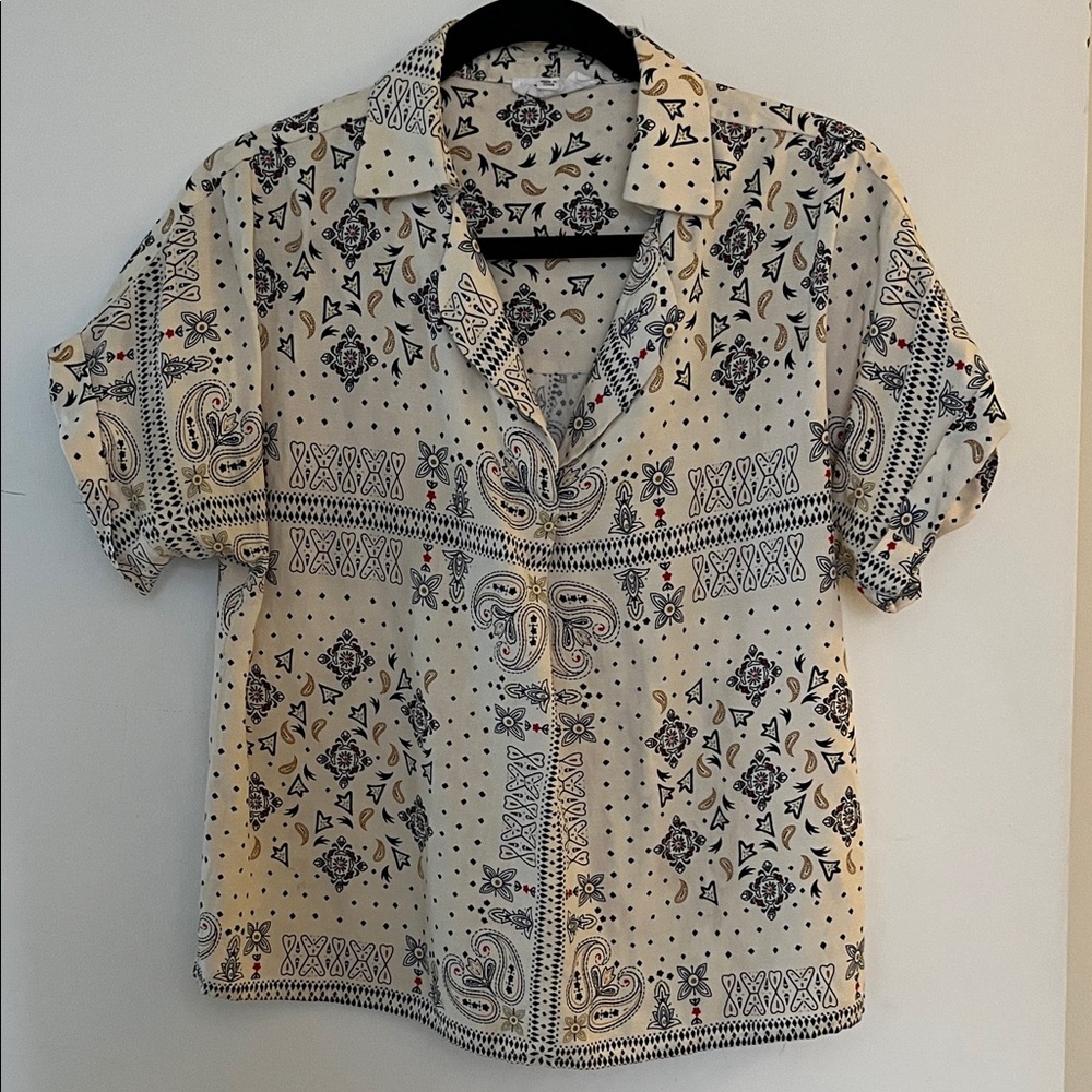 THML Cream Bandana-Print Short Sleeve Shirt with Navy Accents